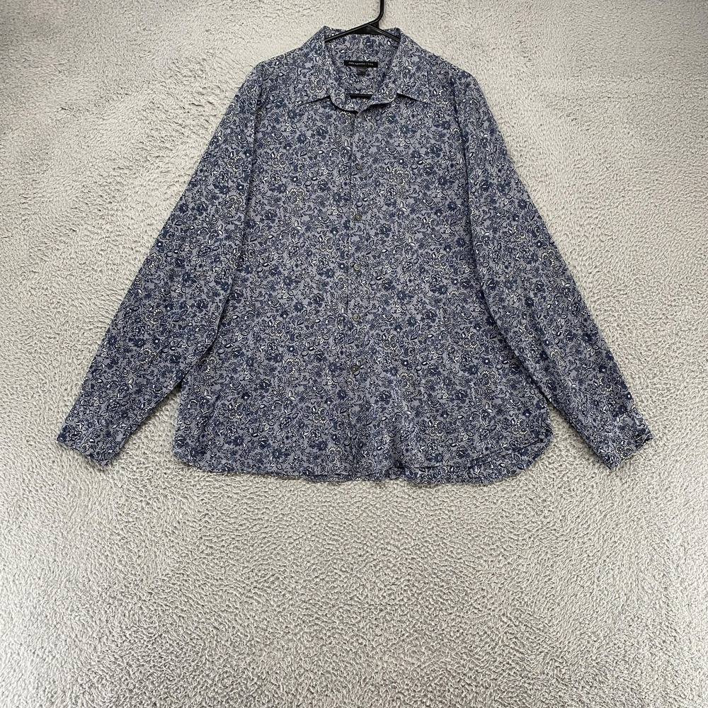 John Varvatos Floral Shirt Mens XL Blue‎ Long Sleeve Button Up Cotton